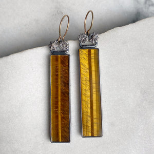 Tiger’s Eye Earrings with Cast Poppy Pods