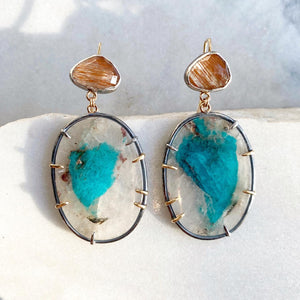 Amazonite in Quartz Earrings with Rutilated Quartz