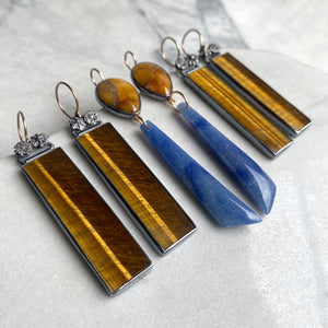 Tiger’s Eye Earrings with Cast Poppy Pods