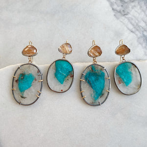 Amazonite in Quartz Earrings with Rutilated Quartz
