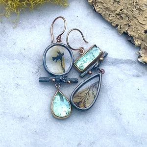Dendritic Quartz and Seafoam Tourmaline Earrings with Twigs