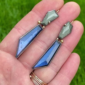 Chatoyant Grey Quartz and Labradorite Earrings