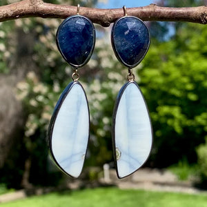 Sapphire Earrings with Opalized Fossilized Wood