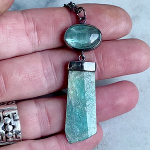 Teal Kyanite and Raw Amazonite Necklace