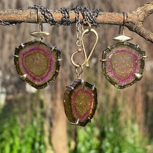Custom Multicolor Tourmaline Earrings and Pendant