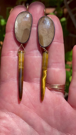 Champagne Sapphire and Tiger’s Eye Earrings
