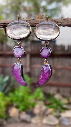 Antique Glass Intaglio Earrings with Ruby Record Keepers and Rosecut Talons