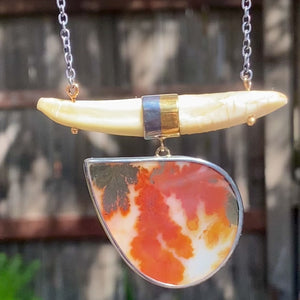 Dendritic Agate and Wild Boar Tooth Necklace