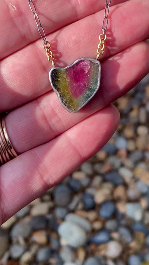 Tri-color Tourmaline Slice Necklace