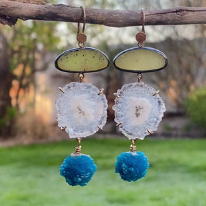 Drusy, Agate, and Cavansite Earrings
