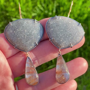 Black Sunstone and Copper in Quartz Earrings
