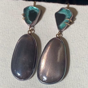 Indicolite Tourmaline and Silver Feldspar Earrings