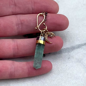 Tourmaline Wand and Antique Crescent Moon with Pearls Charms