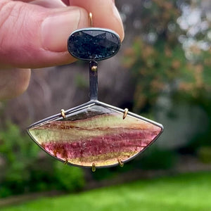 Multicolor Tourmaline and Speckled Teal Kyanite Earrings