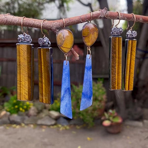 Tiger’s Eye Earrings with Cast Poppy Pods