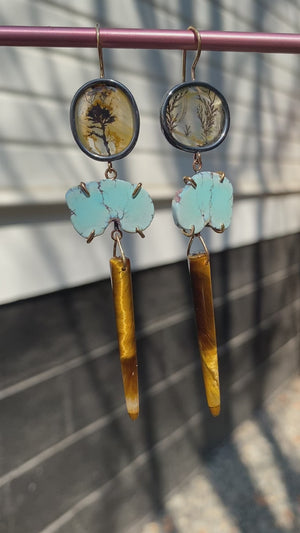 Dendritic Quartz, Lavender Turquoise, and Tiger’s Eye Earrings