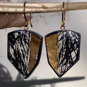 Black Rutilated Quartz Earrings with Keum Boo