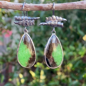 Zoisite Earrings with Coralline Algae
