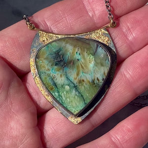 Fossilized Opalized Wood Necklace with Native Copper