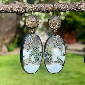 Black Sunstone and Dendritic Quartz Earrings