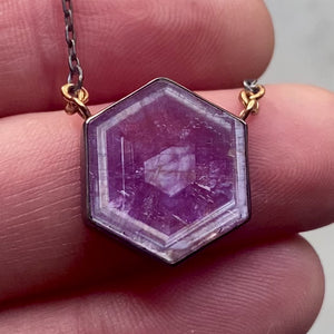 Raspberry Sheen Sapphire Hexagon Necklace