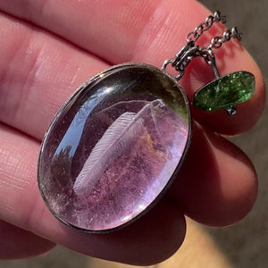 Feather Reverse Intaglio over Watermelon Tourmaline Necklace