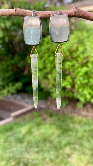 Gilalite in Quartz Earrings with Moss Agate