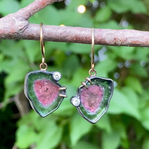 Lagoon/Pink Tourmaline and Diamond Earrings