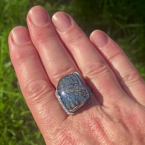 Siberian Azurite/Quartz Doublet Ring, Size 8