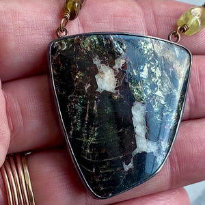 Hypersthene Necklace with Green Garnets