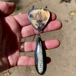 Orthoceras Fossil and Dendritic Agate Necklace