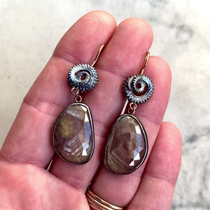 Champagne Sapphire Earrings with Octopus Tentacles