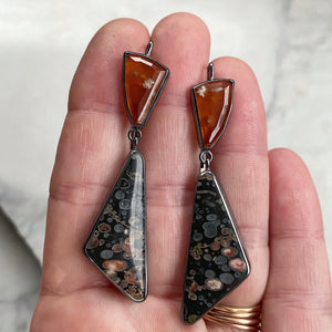 Hessonite Garnet and Volcanic Porphyry Earrings