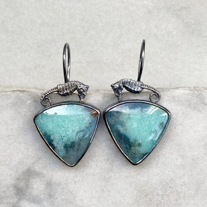 Opalized Wood Earrings with Seahorses