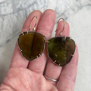 Green Tourmaline Slice Earrings