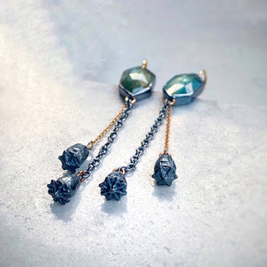 Kyanite Earrings with Poppy Pods