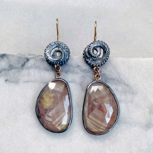 Champagne Sapphire Earrings with Octopus Tentacles