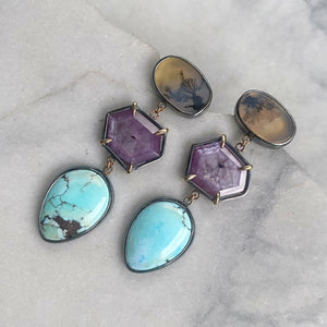 Dendritic Agate, Sapphire and Lavender Turquoise Earrings