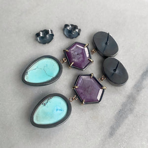 Dendritic Agate, Sapphire and Lavender Turquoise Earrings