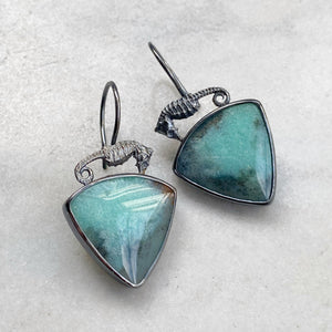 Opalized Wood Earrings with Seahorses