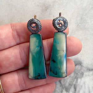 Opalized Wood Earrings with Octopus Tentacles