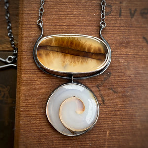 Dendritic Agate and Fossilized Shell Necklace