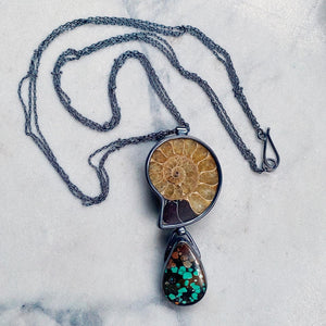 Ammonite and Bao Canyon Turquoise Necklace