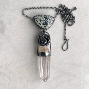 Turquoise and Quartz Necklace with Succulent