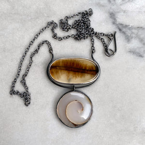Dendritic Agate and Fossilized Shell Necklace