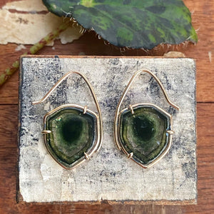 Striated Green Tourmaline Slice Earrings