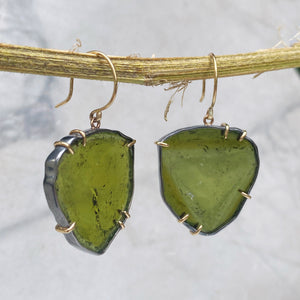 Green Tourmaline Slice Earrings
