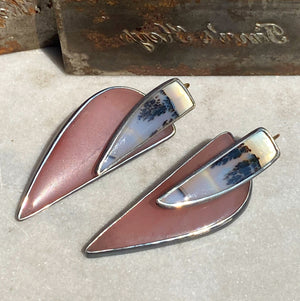 Dendritic Agate and Pink Guava Quartz Convertible Earrings