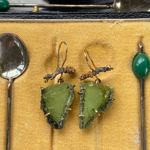 Sphene Earrings with Plum Twigs