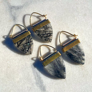 Black Tourmalinated Quartz ‘Winking’ Earrings